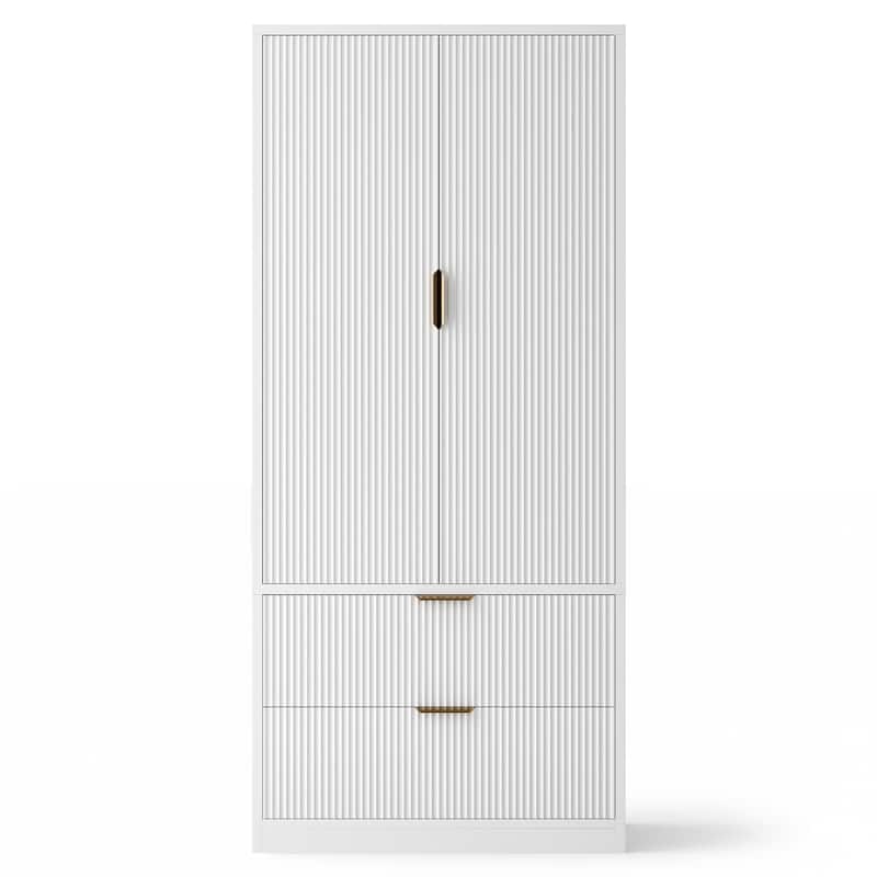 Pocassy 70" H Wardrobe Closet with 2 Doors and 2 Drawers for Bedroom