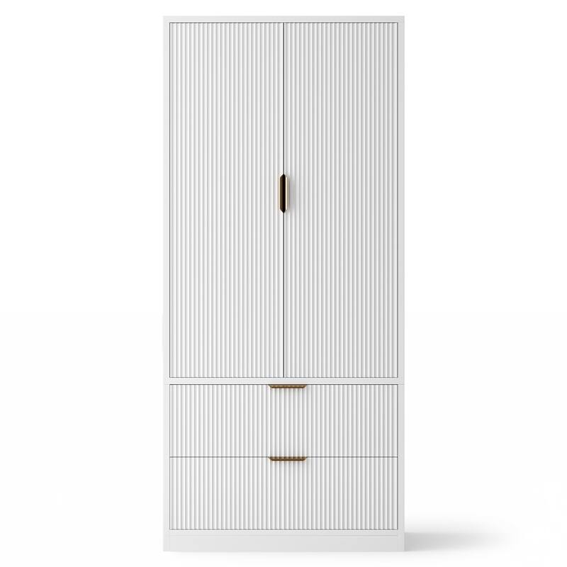 Pocassy 70" H Wardrobe Closet with 2 Doors and 2 Drawers