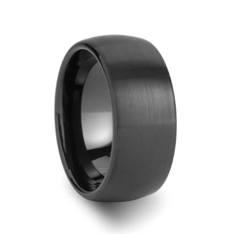Thorsten Vulcan Black Tungsten Ring with Brushed Finish and Polished Edges 12mm Width from Roy Rose Jewelry Thorsten Vulcan Black Tungsten Ring with Brushed Finish and Polished Edges 12mm Width from Roy Rose Jewelry