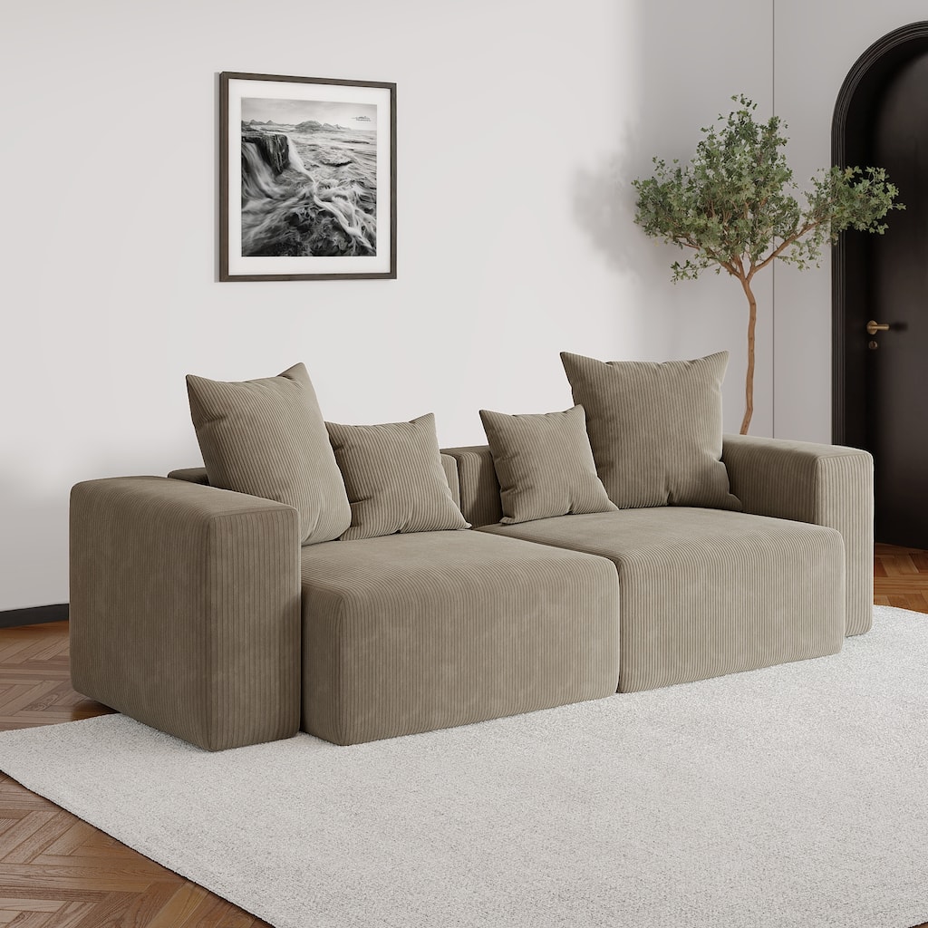 Oversized Corduroy Upholstery Modular Sofa No Assembly