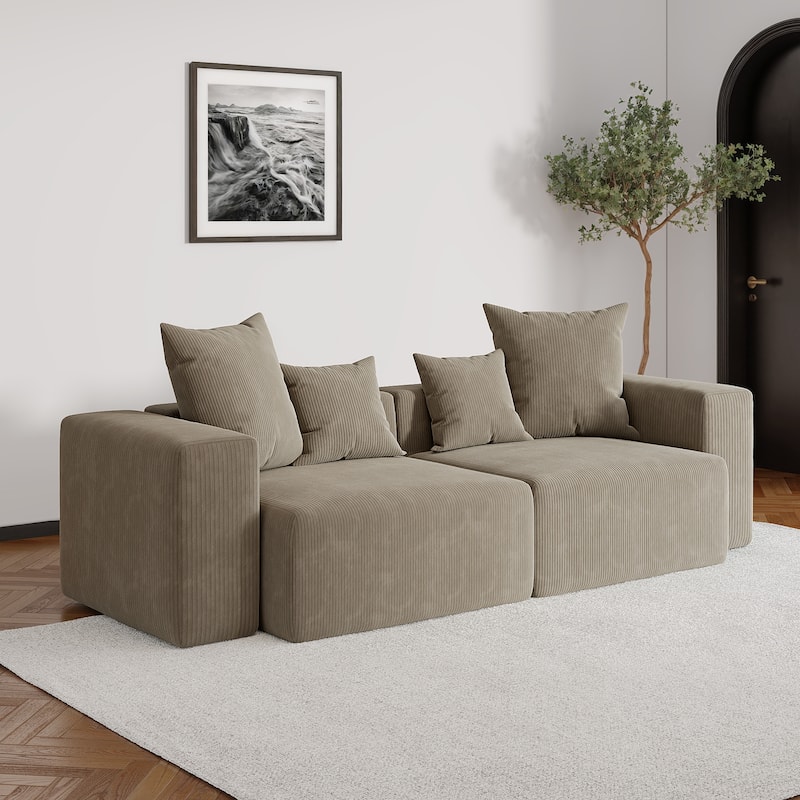 Oversized Corduroy Upholstery Modular Sofa No Assembly - Brown