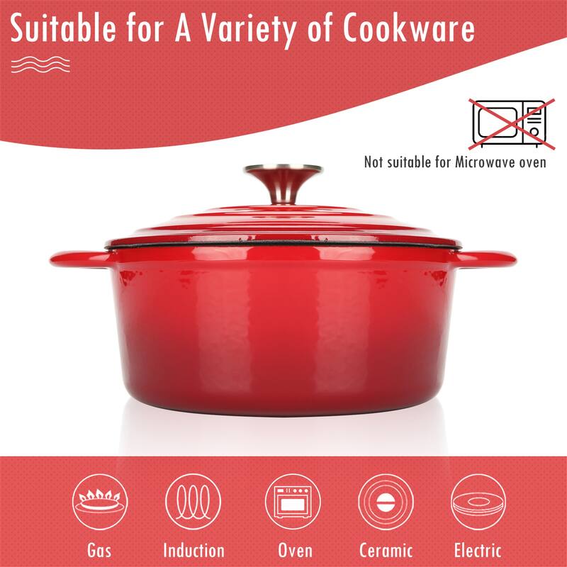 Enameled Cast Iron Dutch Oven with Self Basting Lid Cookware Pot 4.5QT