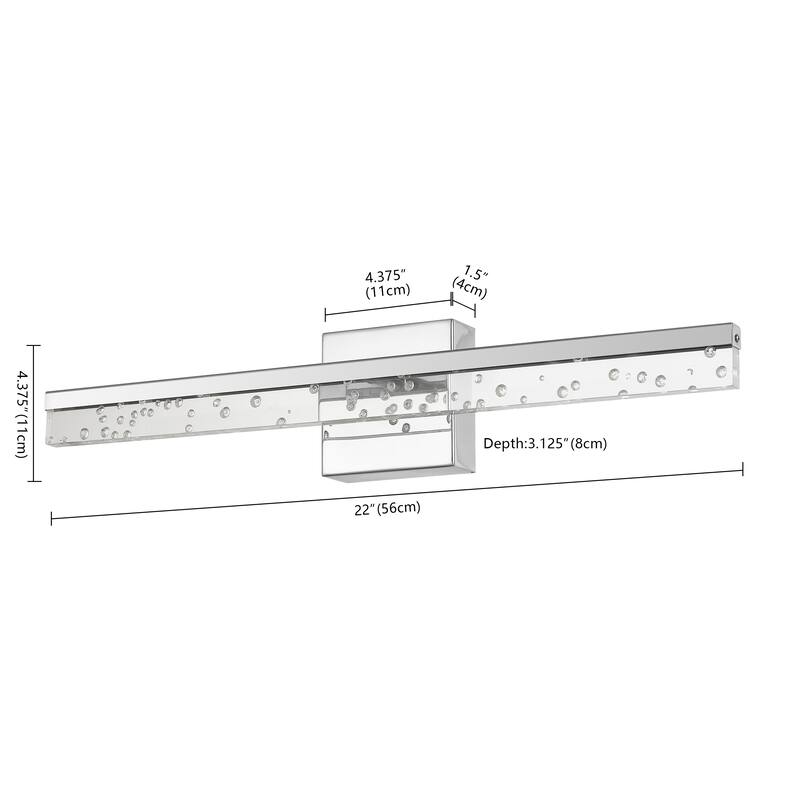 Baxter 22" 1-Light Modern Contemporary 360-Degree Rotatable Iron/Seeded Acrylic Integrated LED Vanity Light, by JONATHAN Y