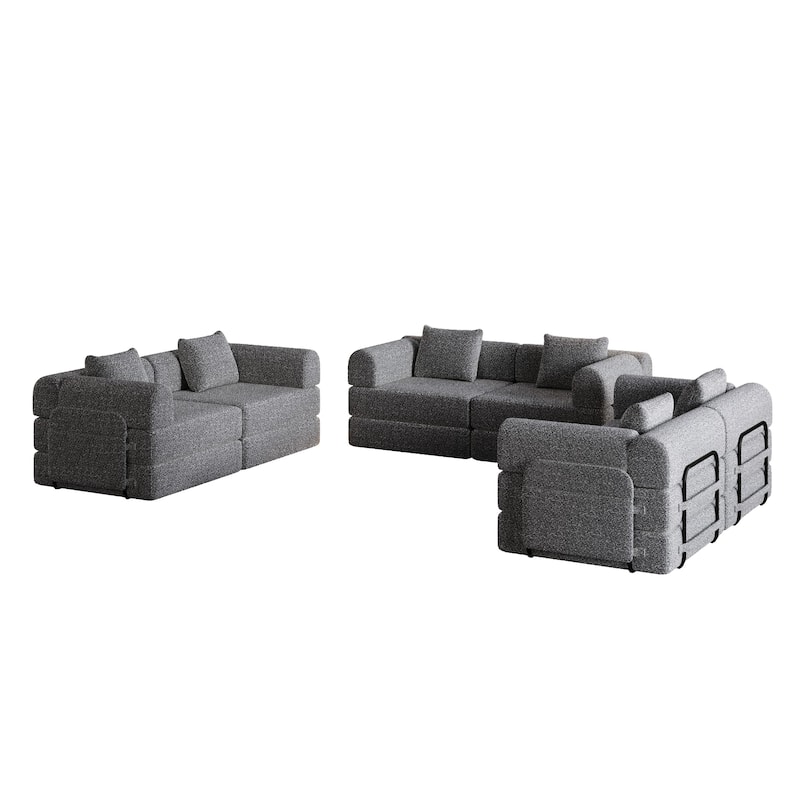Freely Combined Modular Chenille Folding Sofa with Storage Pockets