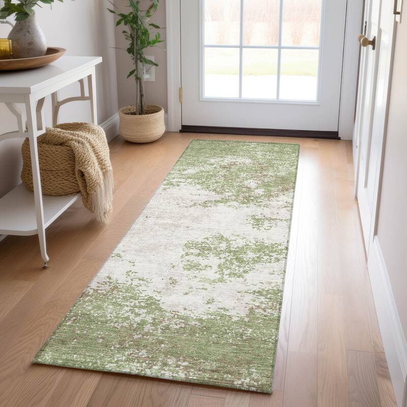 Machine Washable Indoor/ Outdoor Abstract Pixels Chantille Rug - Green - 2'3" x 7'6"