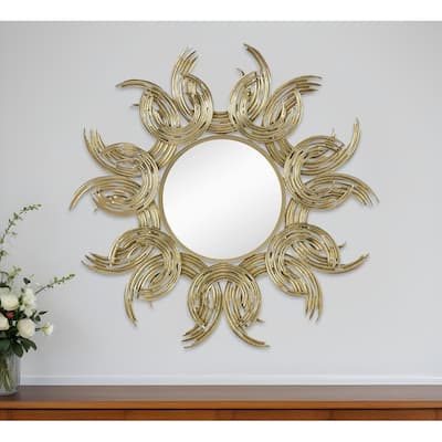 HomeRoots 37" Gold Abstract Sunburst Iron Framed Accent Mirror - 37.4' X '37.4' X '1.2