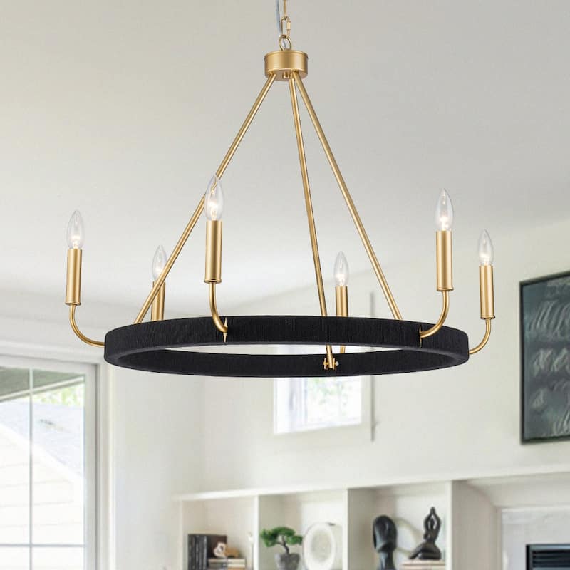 Modern Lodge 6-Light Candle-style Circular Chandelier - 30.1 in - Brass & Black