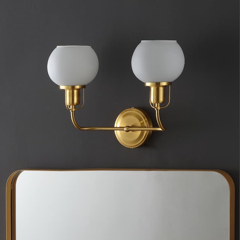 SAFAVIEH Lighting Shinobu Wall Sconce - 16" W x 7" D x 12" H - 16Wx7Dx12H - Satin Brass/Opal