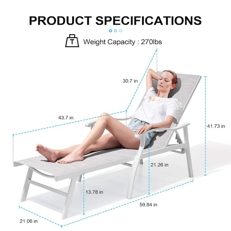 Outdoor Patio Aluminum Adjustable Chaise Lounge Chairs (Set of 2) with Arms - See Picture