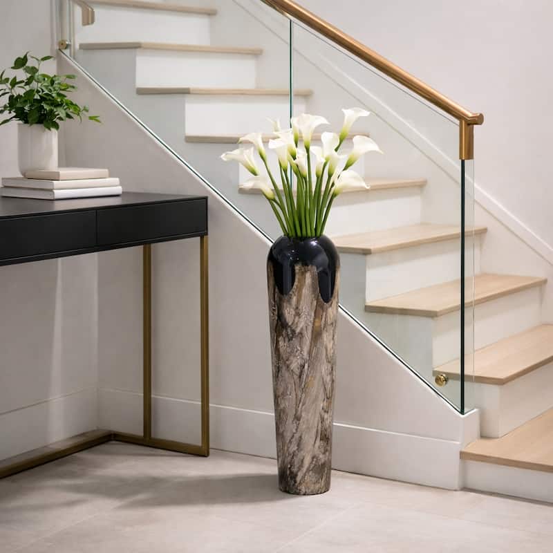 Tapered Iron Vase with Marbleized Finish - Modern Flower Vase - 29.75"