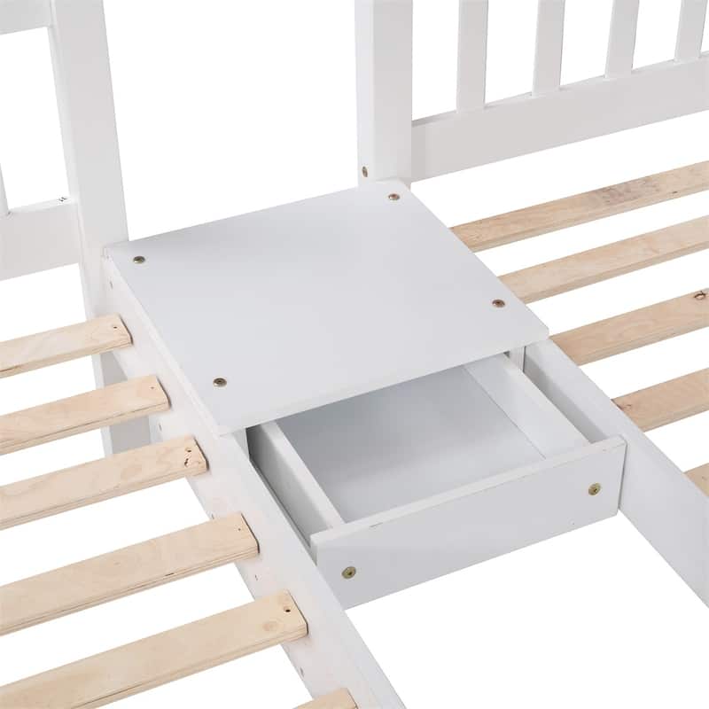 Merax Full Over Twin & Twin Bunk Bed, Wood Triple Bunk Bed with Drawers and Guardrails