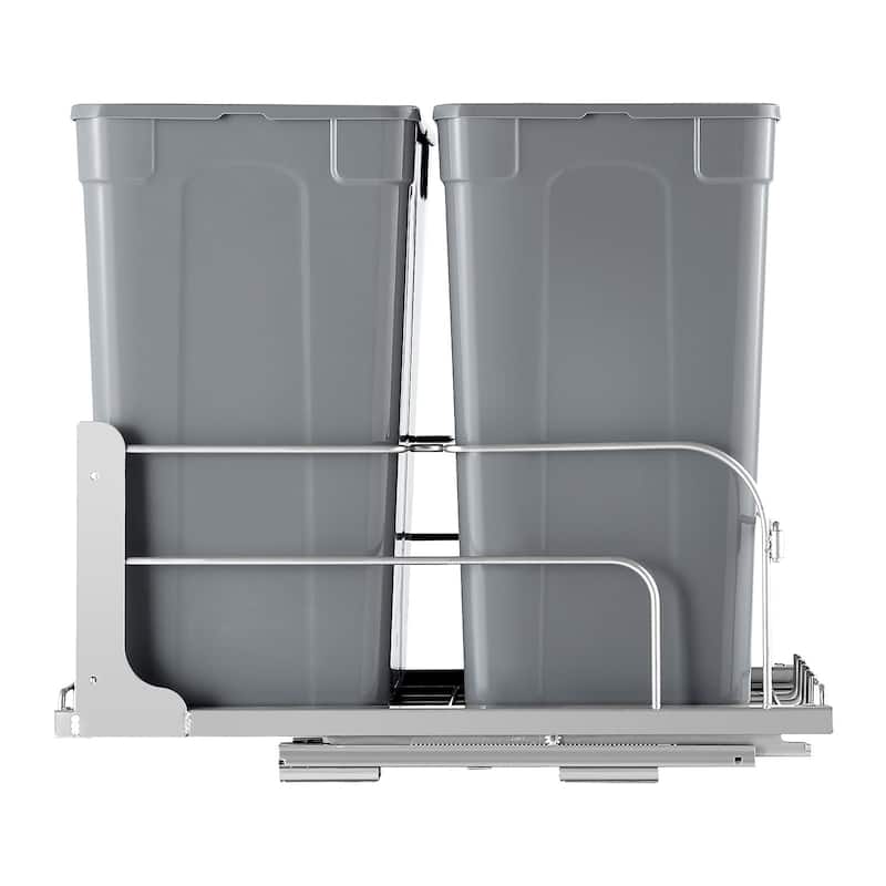 Under Cabinet Pullout Trash Bin with Soft Close System and Dual Bins
