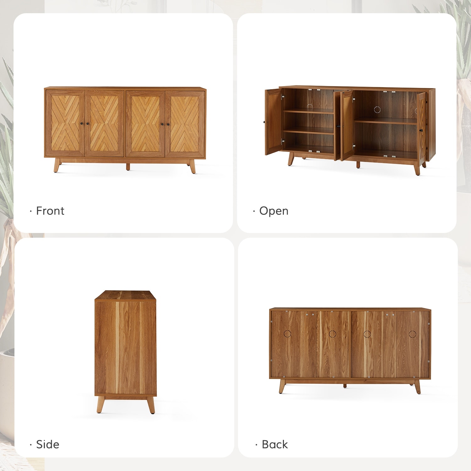 Tobias 57"Wide Mid-century Chevron-patterned Sideboard with Adjustable Shelves by HULALA HOME