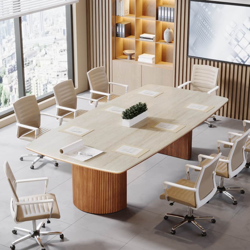 78.8-Inch Large Rectangular Conference Meeting Table with Travertine Slab Top for 8-10 People