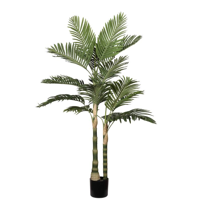 5FT Golden Cane Artificial Palm Tree, Tropical Fake Plant for Indoor Outdoor Decoration, Faux Palm, 1pc/set - Green Leaves