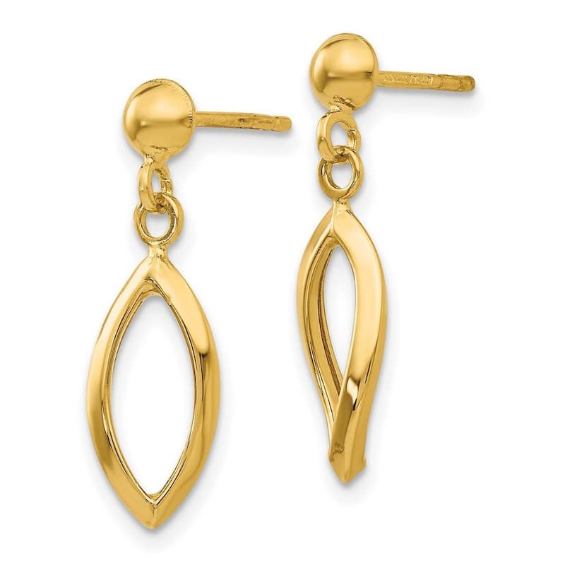 Curata 14k Yellow Gold 21x6mm Tear Drop Dangle Post Earrings