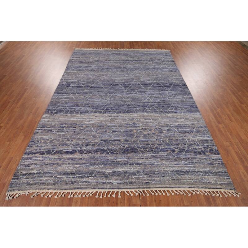 Blue Trellis Moroccan Area Rug Hand-Knotted Wool Carpet - 9'0"x 12'10"