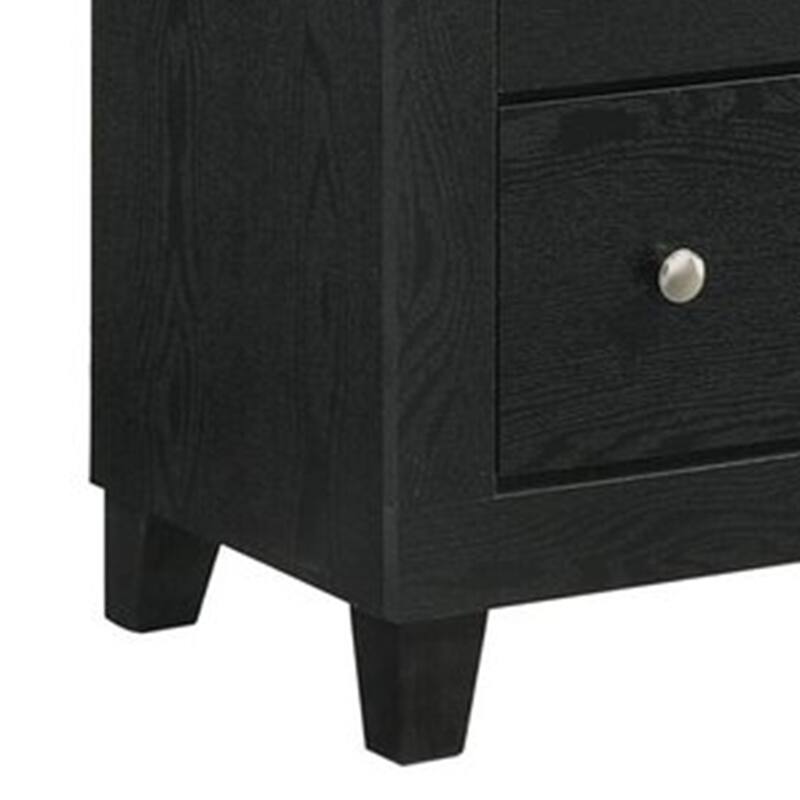 Yoh 57 Inch Wide Dresser with Mirror, 6 Drawers, Round Handles, Black Wood