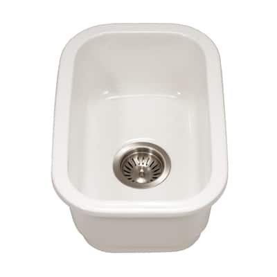 Houzer Platus 13 inch White Fireclay Undermount Single Bowl Bar Sink