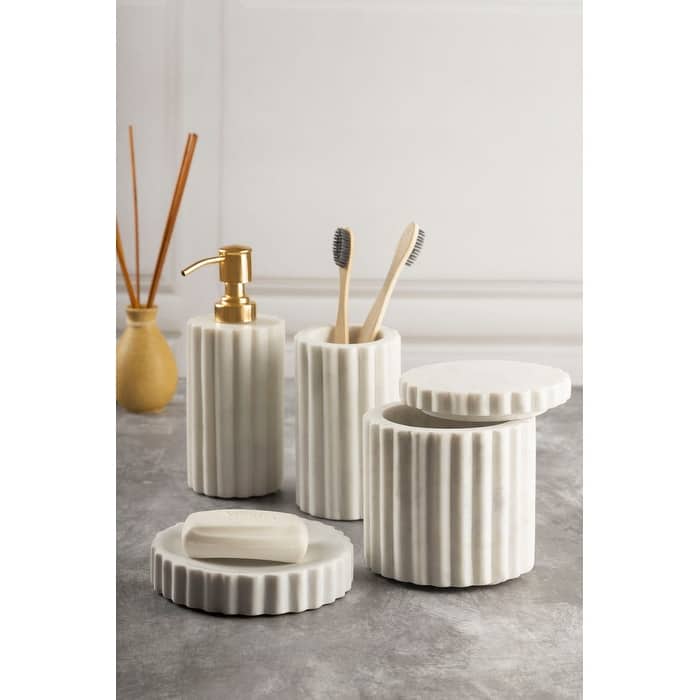 Roksana White Marble Bath Accessories, Set of 4