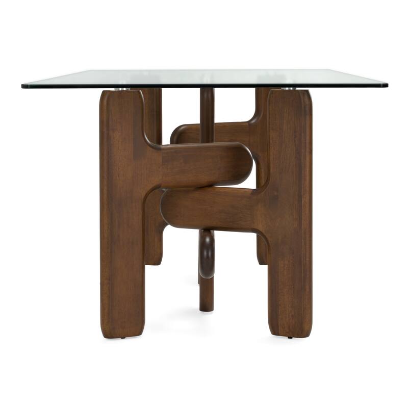 Velshi Modern Glass & Walnut Rectangular Dining Table