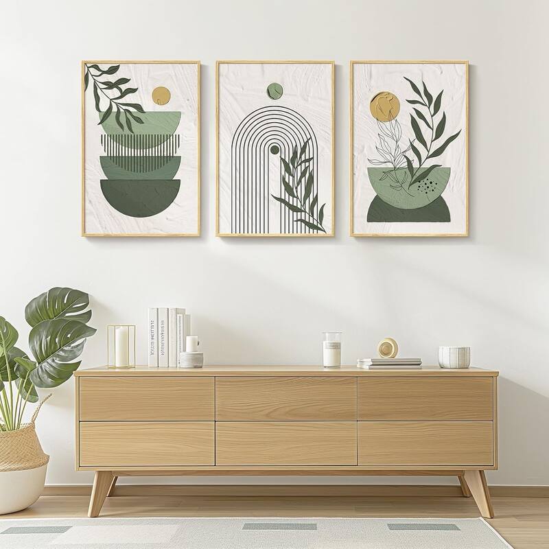 Framed Sage Green Large Boho Canvas Wall Art