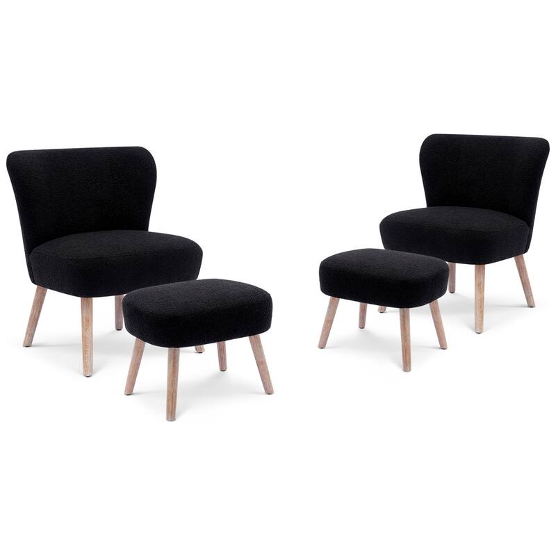 Boucle Polyester Upholstered Living Room Set - Stain Resistant (4-Piece Set)
