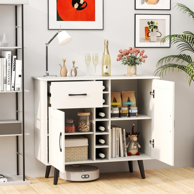 Buffet Sideboard with 6-Bottle Wine Rack Drawer and Adjustable Shelves - 35.5"x 16"x 31"(L x W x H)