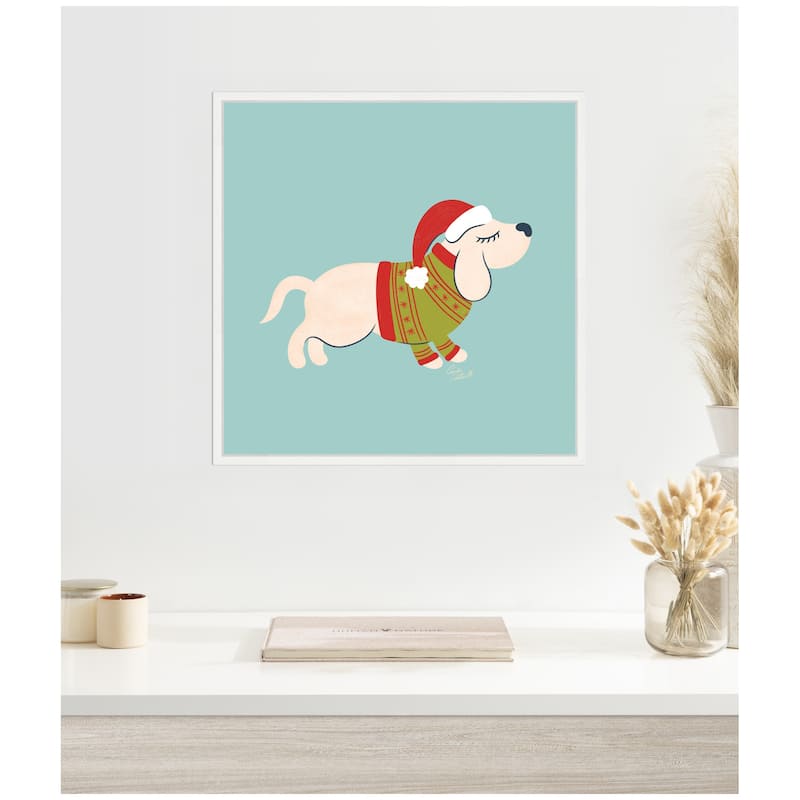 Kate and Laurel Framed Canvas Cute Christmas Beagle by Carrie Cantwell