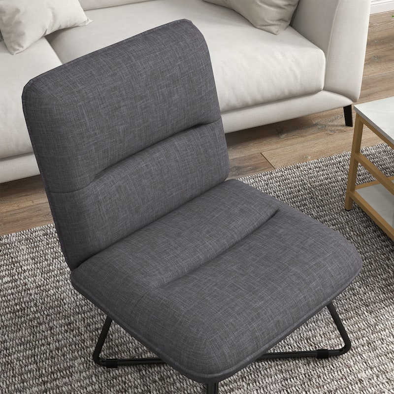 HOMCOM Armless Accent Chair, Upholstered Slipper Chair for Living Room with Crossed Steel Legs, Dark Gray - Grey