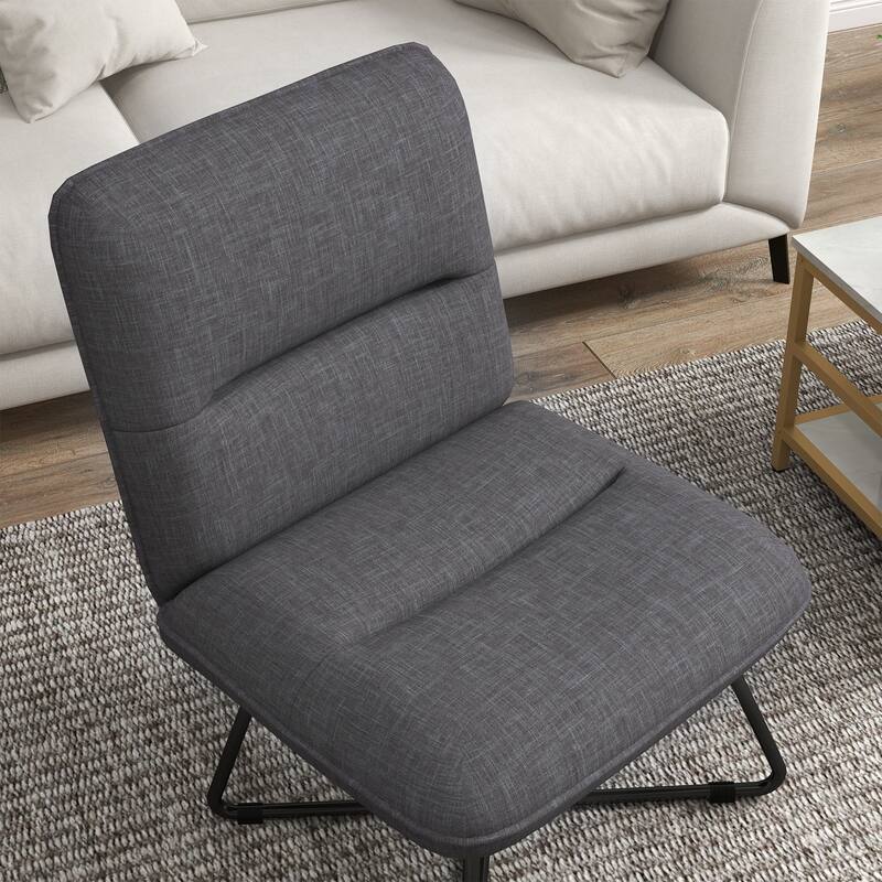 Upholstered Armless Accent Chair with Crossed Steel Legs