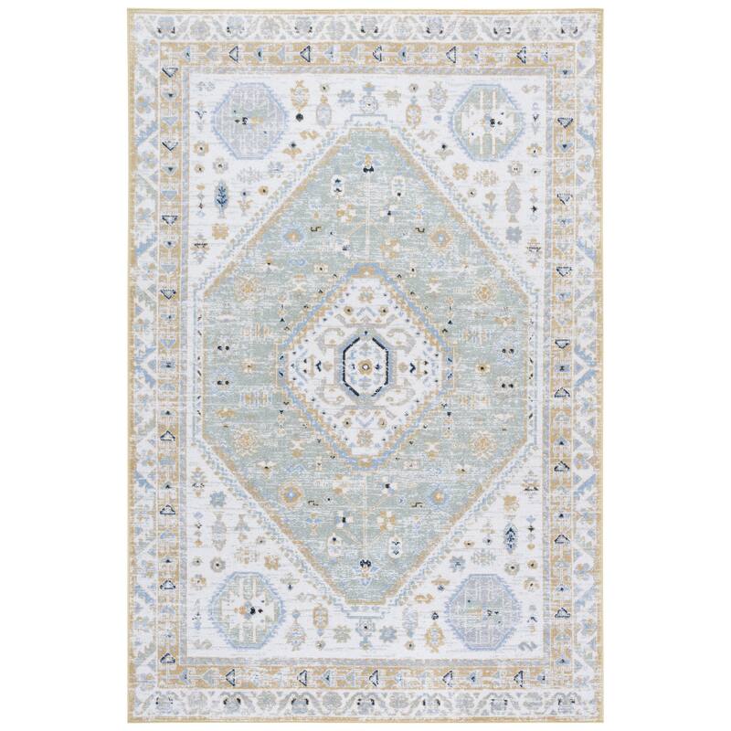 SAFAVIEH Bayside Machine Washable Surmeli Shabby Chic Rug - 5'3" x 7'6" - Gold/Green