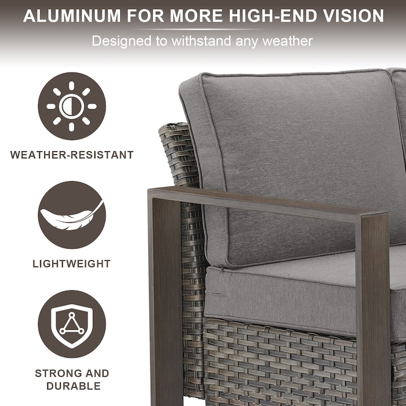 Meyreso Wicker Outdoor Patio Fire Pit Set with Swivel Gliders & 4.5-Inch Olefin Cushions