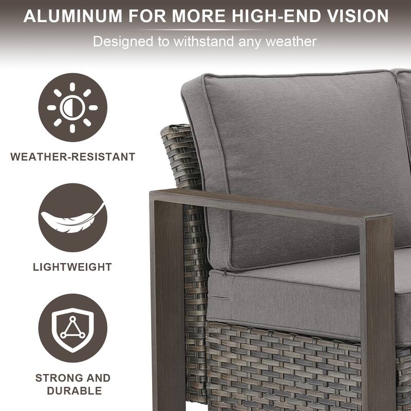 Meyreso Wicker Outdoor Patio Metal Fire Pit Set with Swivel Gliders and Olefin Cushions