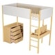 preview thumbnail 5 of 84, Modern Teddy Fleece Loft Bed with Storage Shelf, Drawers & Desk, Multi-Functional Wood Loft Bed Frame w/Soft Padding