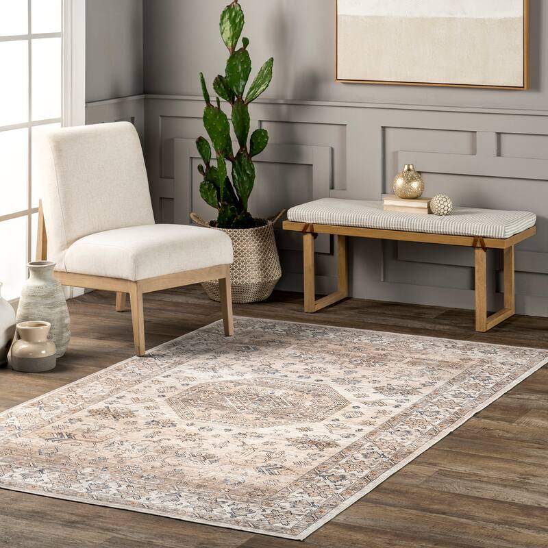 Nuloom Darby Persian SplashGuard Machine Washable Area Rug - 9'6" x 13'6" - Beige - Rectangle