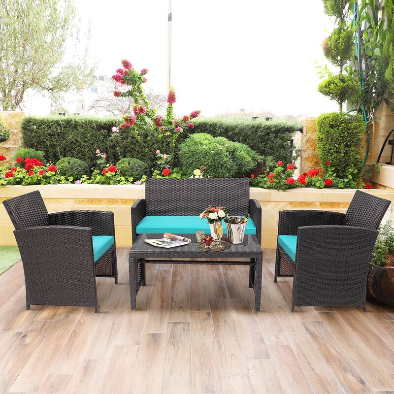 Costway 8PCS Patio Rattan Furniture Set Cushioned Chair Sofa Coffee