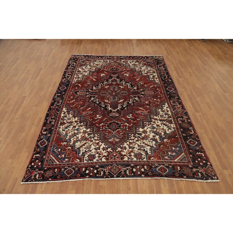 Hand Knotted Oriental 100% Wool Carpet Traditional Medallion Red Heriz Area Rug - 10' 1'' X 7' 1''