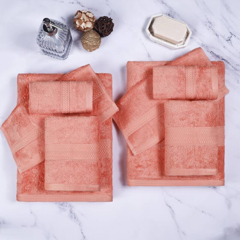 Superior 8 Piece Bath Towel Set, Rayon From Bamboo and Cotton - Salmon