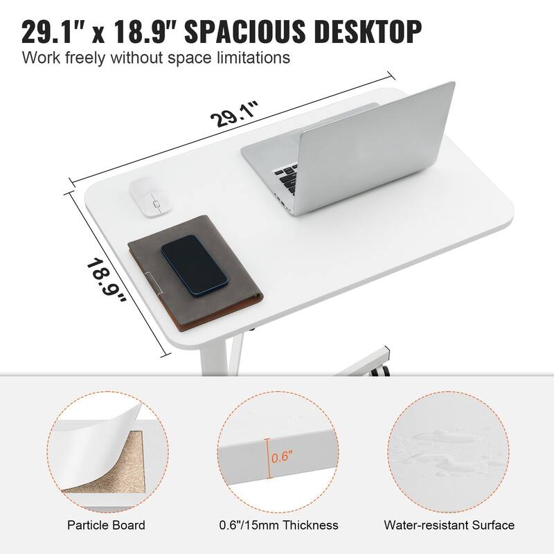 White Steel Mobile Standing Desk, Height Adjustable, Rolling and 44 lbs Load Capacity