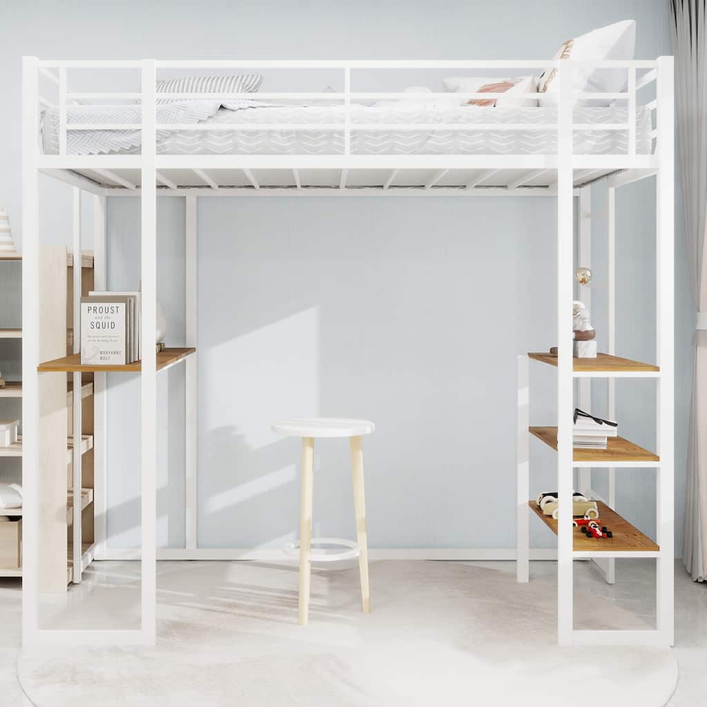 Iron Frame Bed With Bed And Table, Children'S And Youth Home Bed With L-Shaped Desk, Iron Frame Bed With Railing And Stairs