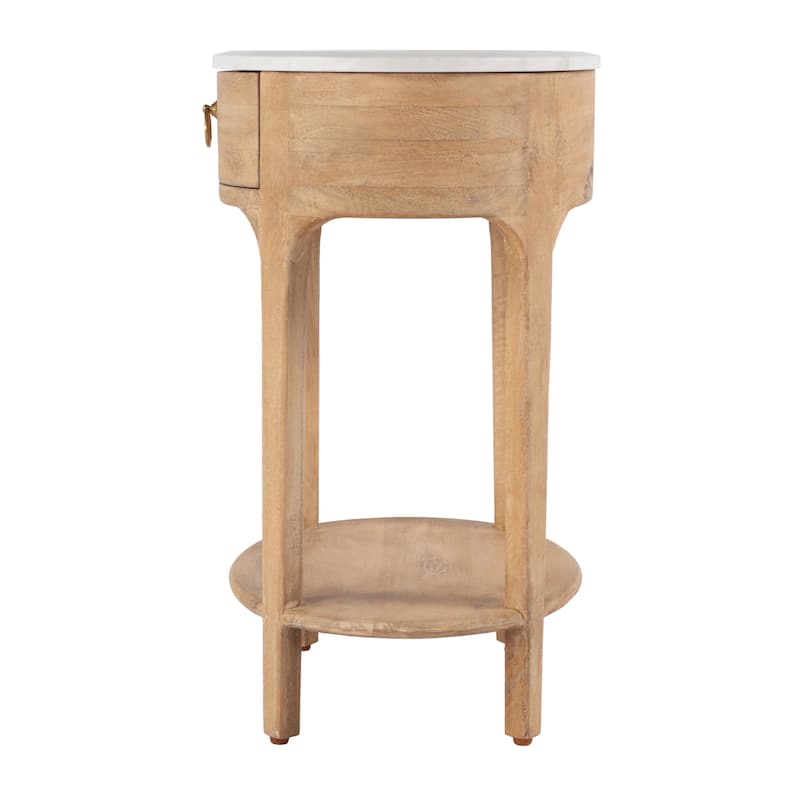 Ellen 18.25 in. W Oval Marble and Wood 1-Drawer Nightstand