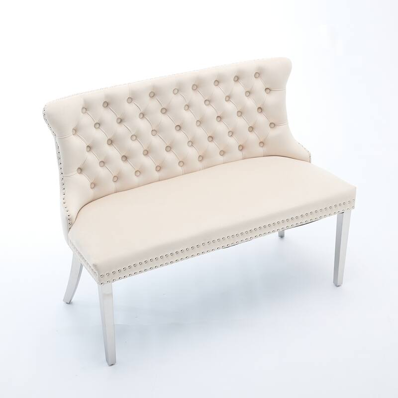 Velvet Double Dining Loveseat Bench, Kitchen & Dining Seating, 2-Seat Tufted Bench w/Handmade Buttons, Wing Back