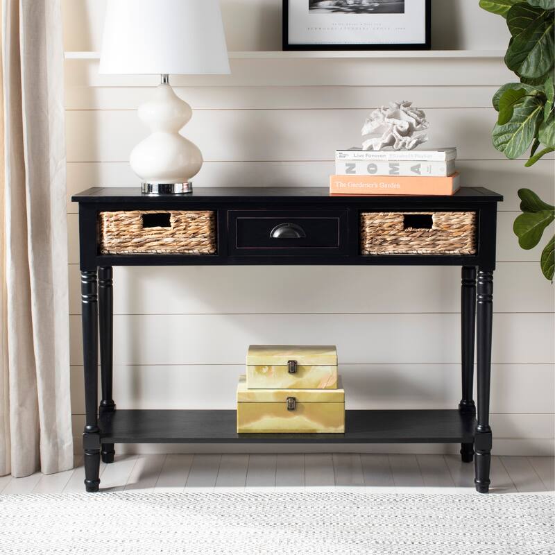 SAFAVIEH Evalena Distressed Black Console Storage Table - 44.5" x 13.4" x 31.5" - 45"W x 13"D x 32"H