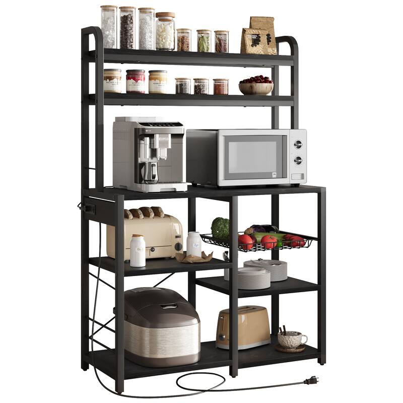 Kitchen Buffet Table with Large Storage with Power Outlet
