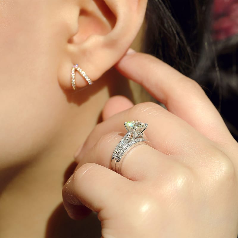 Kobelli 2.33 Carats Moissanite & Natural Diamond Solid 14k White Gold Antique Style Sophie 2pc Bridal Set