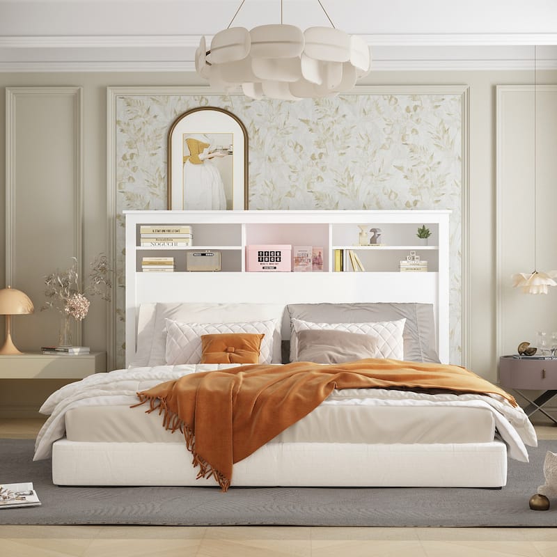 65"W x 43"H Bookcase Headboard With Light