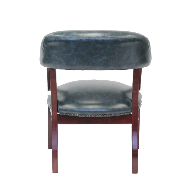 Elon Guest Chair with Brass Nailhead Trim, Mahogany Wood, Blue Vinyl