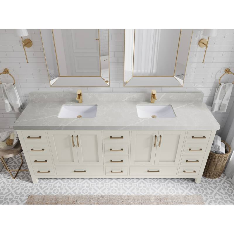 Willow Collection 84 in. W x 22 in. D Malibu Double Sink Bathroom Vanity with Countertop - 2" Pearl Gray - Fine Grain