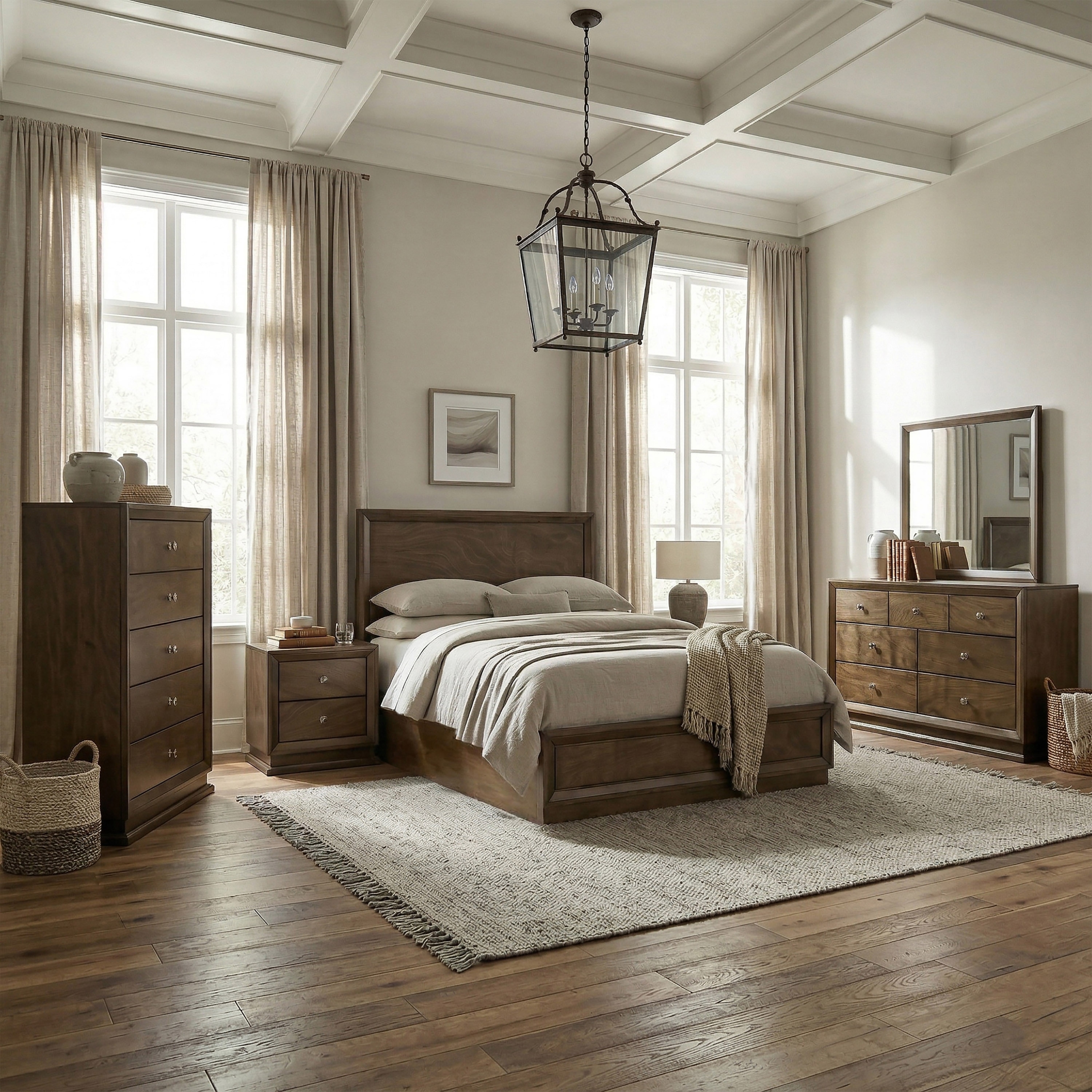 Furniture of America Igala 6-Piece Walnut Wood Panel Bedroom Set